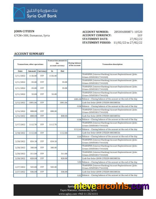 Syria Gulf Bank statement xls